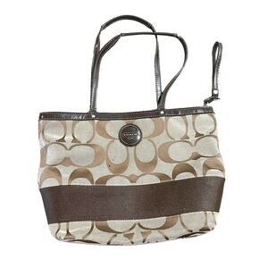 Coach Signature Monogrammed C Canvas Purse Travel Tote Bag Zip Closure